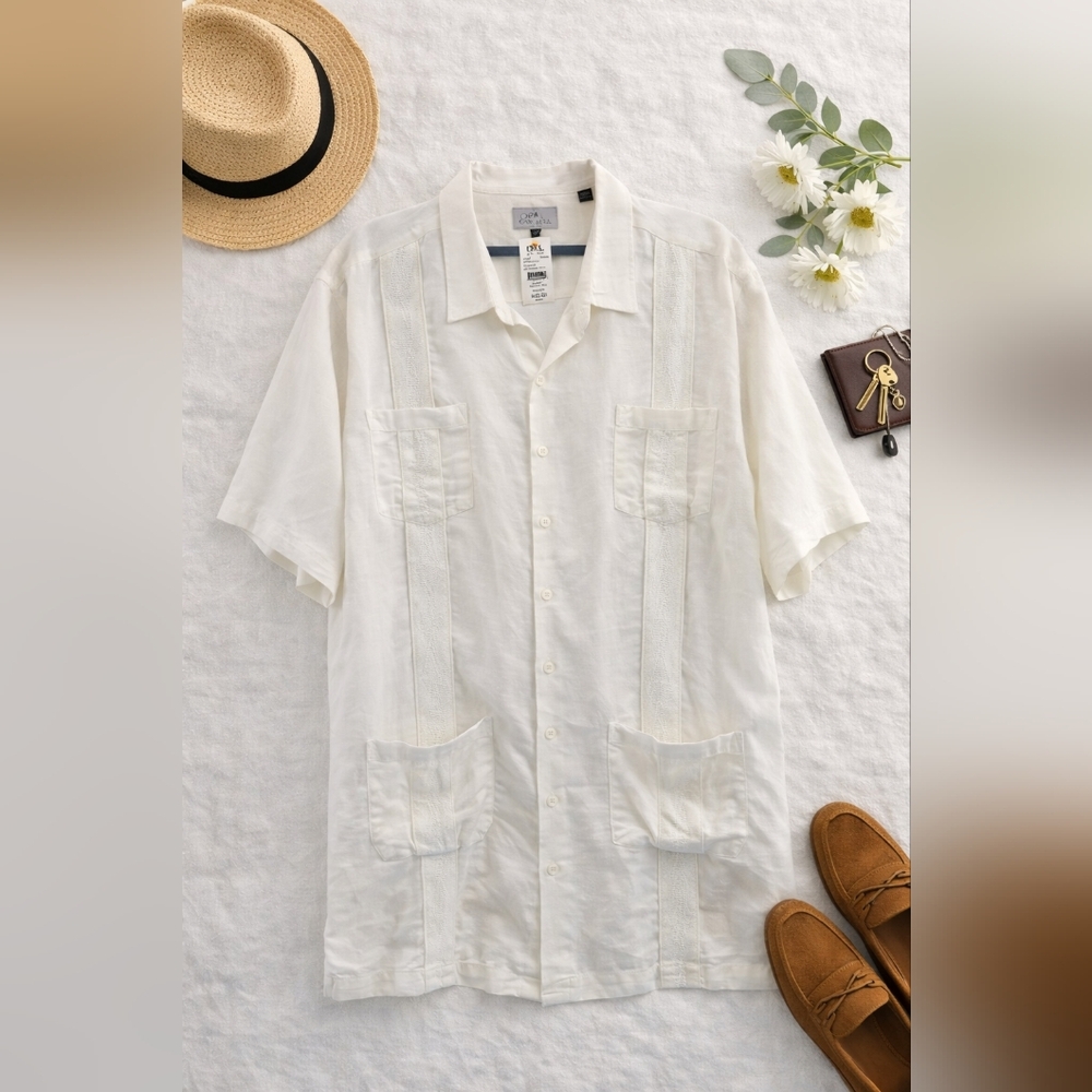 OAKHILL NWT Linen/rayon Short Sleeve Ivory Button Up Shirt. Mens 4xlt